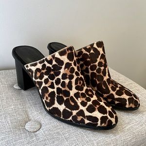 SOLD! Rebecca Minkoff Leopard Hair Calf Mules SZ 8.5